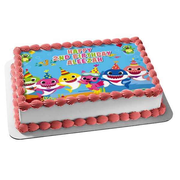Baby Shark Mommy Shark Daddy Shark Grandpa Shark Grandma Shark Pinkfong Happy Birthday Edible Cake Topper Image ABPID49701