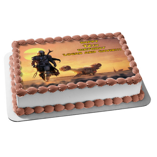 Disney Star Wars The Mandalorian Bounty Hunter Boba Fett - Decoración comestible para tarta con diseño de atardecer, imagen ABPID50518