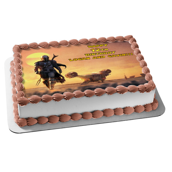 Disney Star Wars The Mandalorian Bounty Hunter Boba Fett Sunset Edible Cake Topper Image ABPID50518