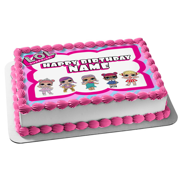 LOL Surpise Custom Butterfly Rainbow Frame Merbaby Super B.B. Cheer Captain Teacher's Pet Center Stage Edible Cake Topper Image ABPID52181