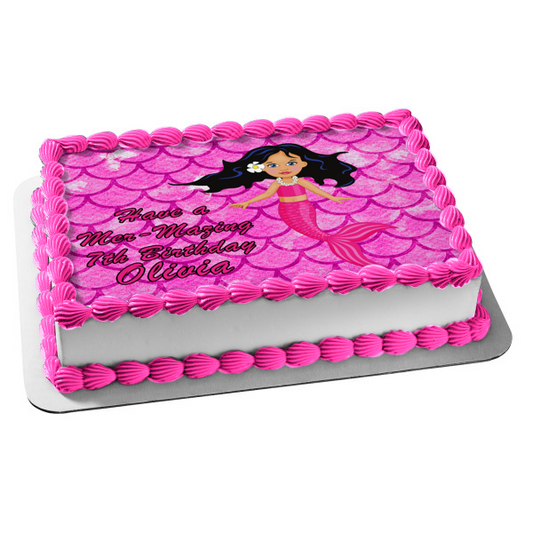 Mermaid Pink Scales Background Edible Cake Topper Image ABPID51075