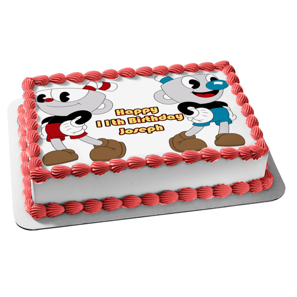 Cuphead and Mugman Smiling Edible Cake Topper Image ABPID50304