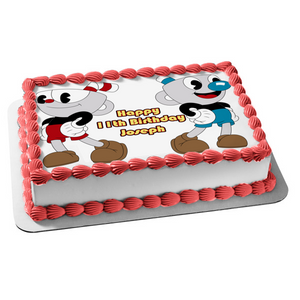 Cuphead and Mugman Smiling Edible Cake Topper Image ABPID50304