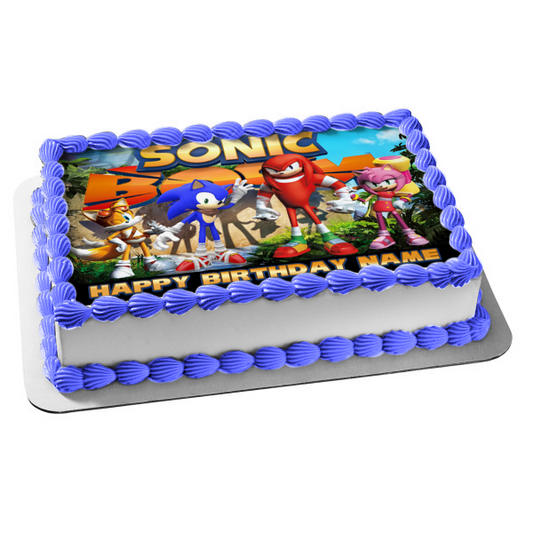 Sonic Boom Sonic the Hedgehog Knuckles Tails Amy Rose Happy Birthday Personalized Name Edible Cake Topper Image ABPID52995
