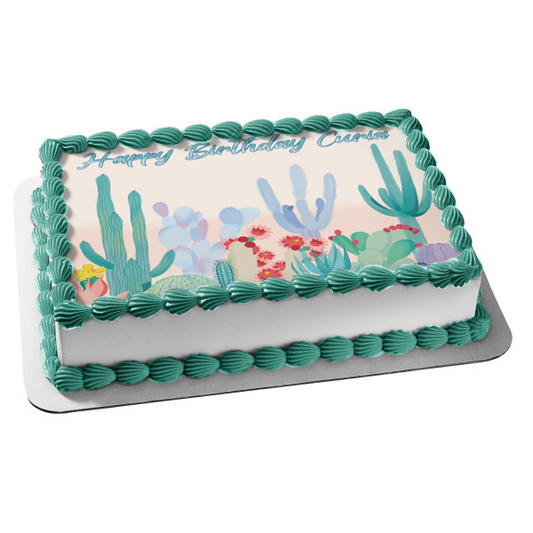 Cactus Patch Cactus Flower Plant Succulent Edible Cake Topper Image ABPID52256