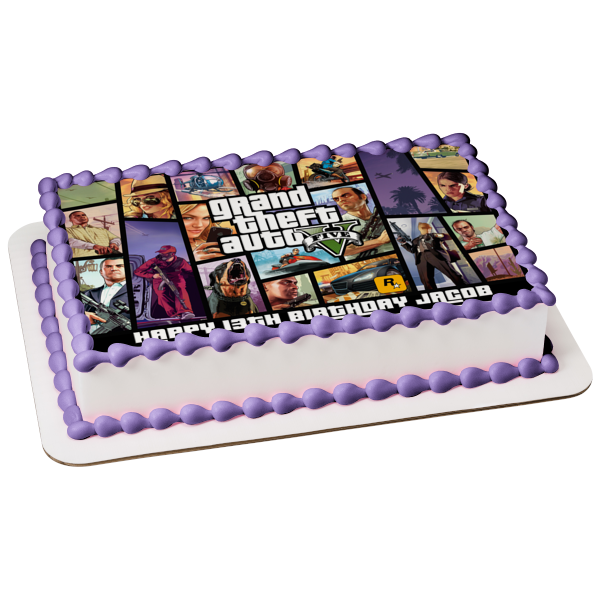 Grand Theft Auto Five Guns Cars Edible Cake Topper Image ABPID04910