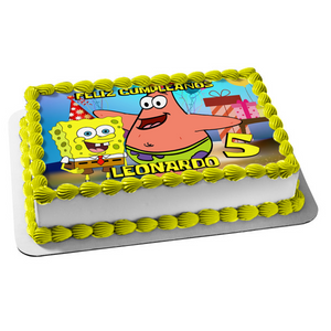 Spongebob Squarepants Happy Birthday Patrick Party Hats Presents Balloons Edible Cake Topper Image ABPID00372
