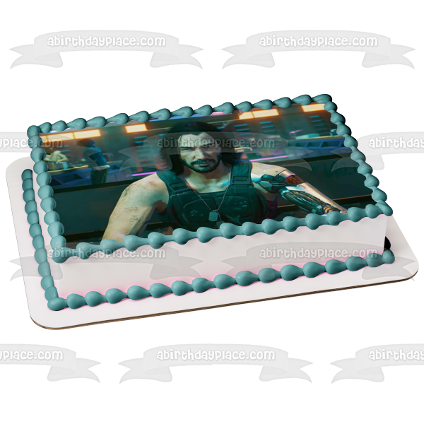 Cyberpunk 2077 Keanu Reeves Edible Cake Topper Image ABPID53417
