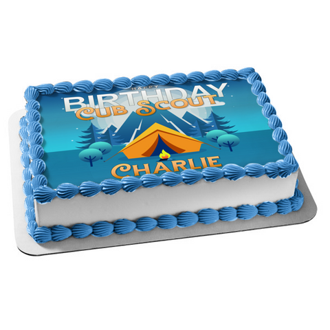 Happy Birthday Cub Scout Customizable Tent Camping Outdoors Edible Cake Topper Image ABPID53498