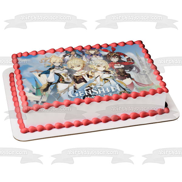 Genshin Impact Amber Barbara Jean Kaeya Video Game RPG Poster Edible Cake Topper Image ABPID53454