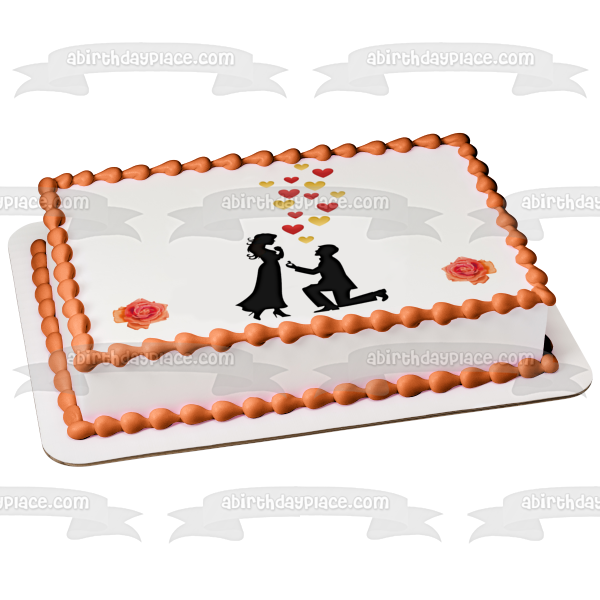 Propuesta de compromiso Pareja Silueta Rosas Corazones San Valentín Amor Romance Boda Adorno comestible para tarta Imagen ABPID53484 