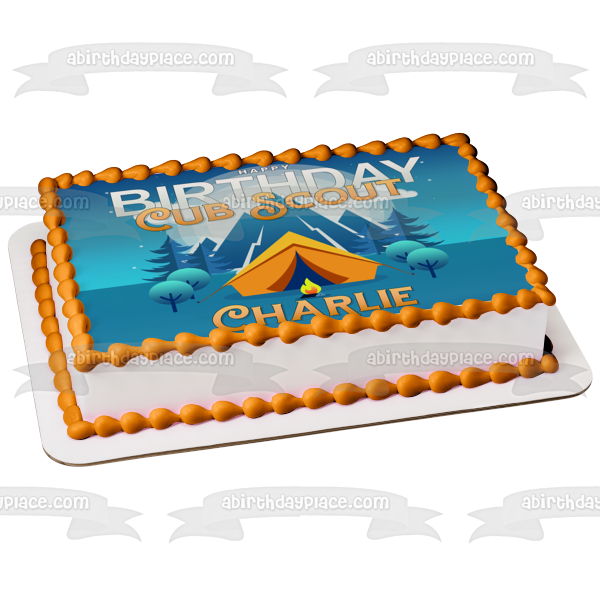 Happy Birthday Cub Scout Customizable Tent Camping Outdoors Edible Cake Topper Image ABPID53498