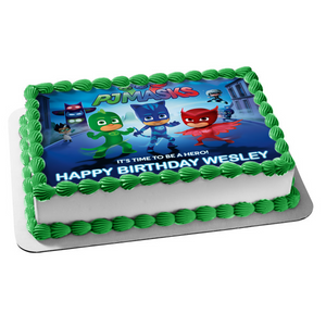 Pj Masks Catboy Owlette and Gekko It's Time to Be a Hero! Edible Cake Topper Image ABPID04662