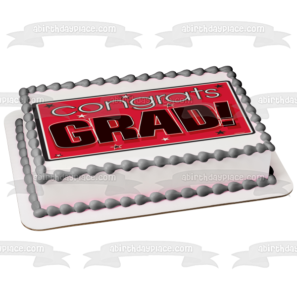 Congrats Grad Pink Stars Celebration Edible Cake Topper Image ABPID03949