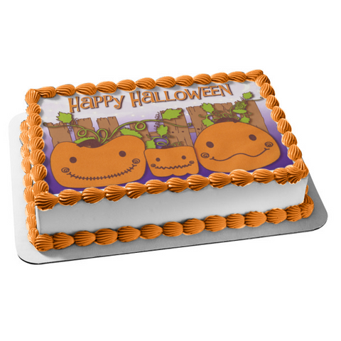 Happy Halloween Pumpkins Leaves Edible Cake Topper Image ABPID03974