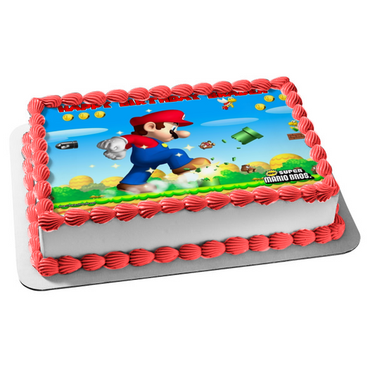 Super Mario Brothers Yoshi Coins and Mushrooms Edible Cake Topper Image ABPID06385
