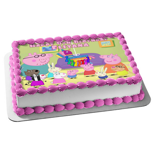 Peppa Pig Mamá Papá George Piñata Rebecca Rabbit y Richard Rabbit Adorno comestible para tarta Imagen ABPID06431 