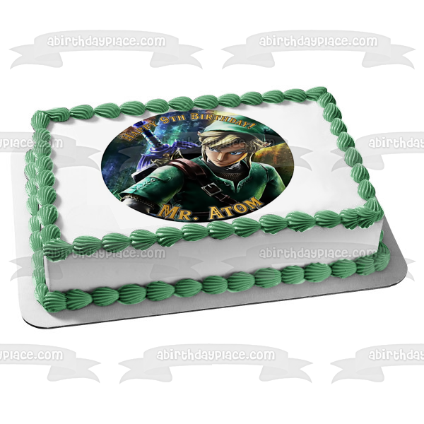Legends of Zelda Link and His Blue Sword Edible Cake Topper Image ABPID06810