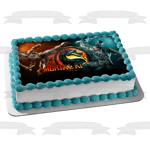 Mortal Kombat Logo Sub-Zero and Scorpion Fighting Edible Cake Topper Image ABPID06949