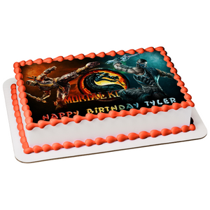 Mortal Kombat Logo Sub-Zero Scorpion Fighting Edible Cake Topper Image ABPID06949