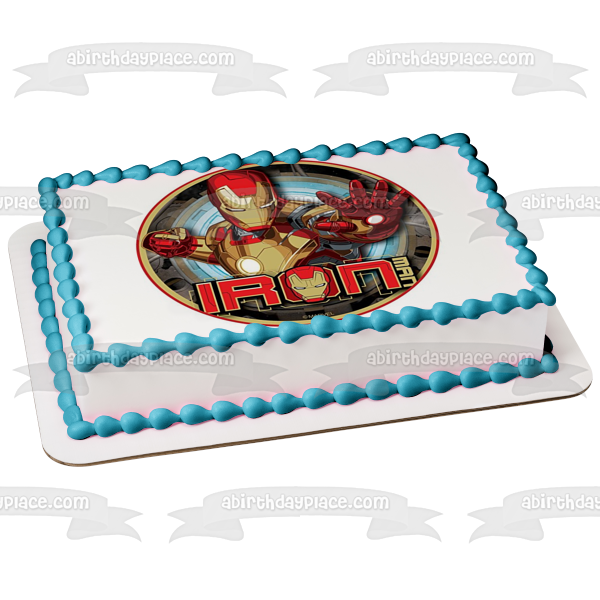 Iron Man and His Logo Edible Cake Topper Image ABPID07704