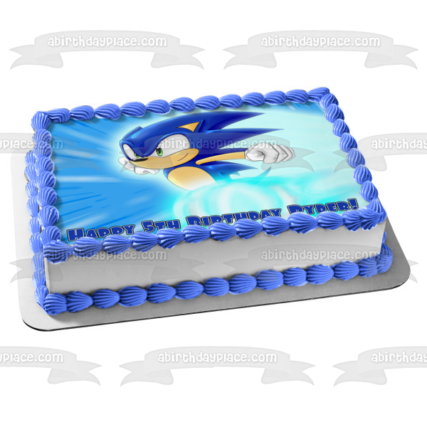 Sonic the Hedgehog Running and a Blue Background Edible Cake Topper Image ABPID07955