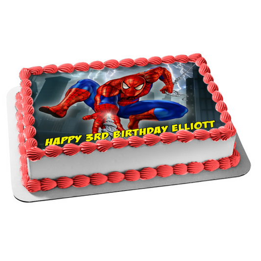 Spider-Man Marvel Comics Shooting Webs Swinging Edible Cake Topper Image ABPID09206
