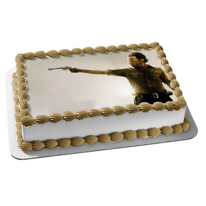 The Walking Dead Rick Grimes Shooting a Revolver Edible Cake Topper Image ABPID04005
