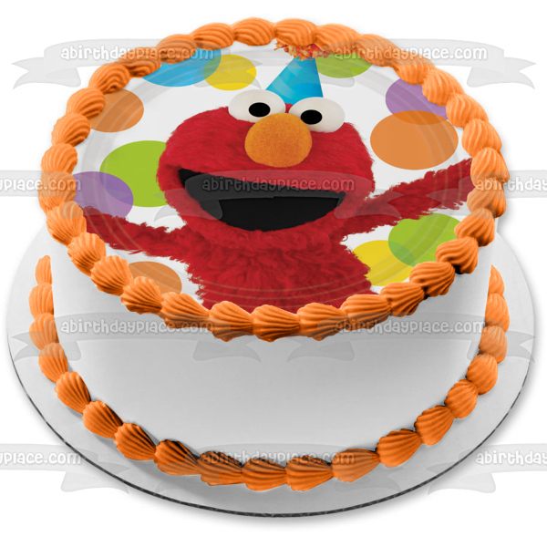 Elmo Sesame Street Smiling Party Hat Dots Edible Cake Topper Image ABPID01376