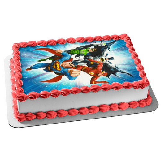 Justice League Superman Batman Green Lantern and the Flash Edible Cake Topper Image ABPID08125