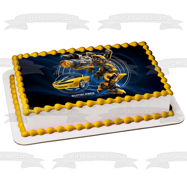 Transformers Bumblebee Yellow Camaro Blue Background Edible Cake Topper Image ABPID21807
