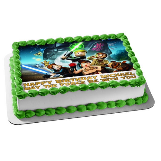 LEGO Star Wars R2-D2 C-3PO Chewbaca Princess Leia Yoda Hans Solo Edible Cake Topper Image ABPID06805