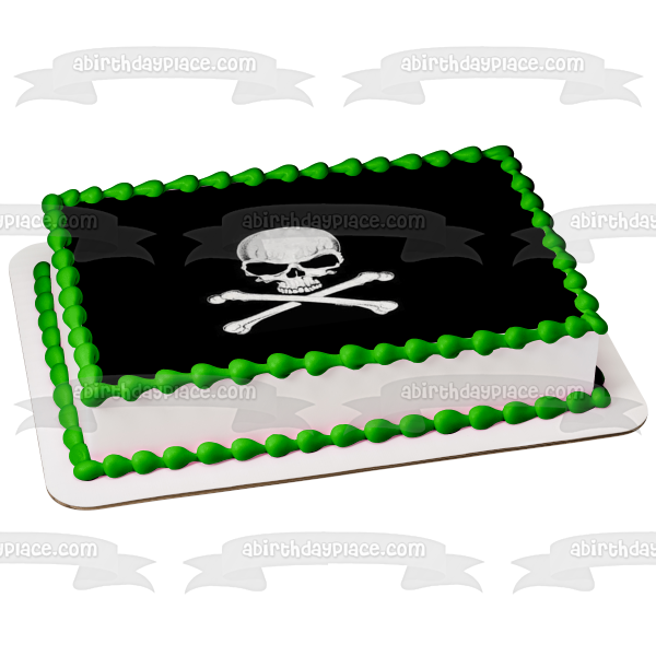 Skull and Cross Bones In Black and White Edible Cake Topper Image ABPID07936