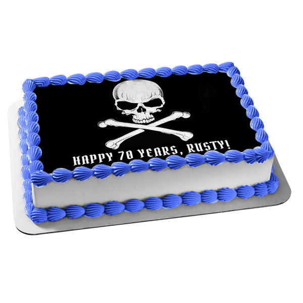 Skull and Cross Bones In Black and White Edible Cake Topper Image ABPID07936