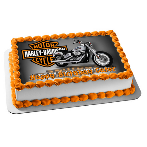 Harley Davidson Motor Cycle Logo Silver Motorcycle Edible Cake Topper Image ABPID11194