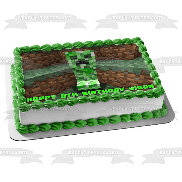 Minecraft Creeper Dirt Blocks Background Edible Cake Topper Image ABPID51120