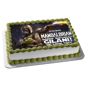 Mando and the Child Disney's The Mandalorian Star Wars Bounty Hunter Baby Yoda Edible Cake Topper Image ABPID52275