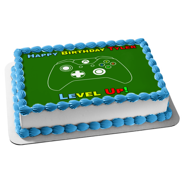 XBox Controller Level Up Happy Birthday Your Personalized Name Edible Cake Topper Image ABPID53012
