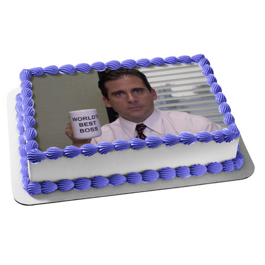 The Office Michael Scott World's Best Boss Coffee Mug Happy Boss's Day Edible Cake Topper Image ABPID51475