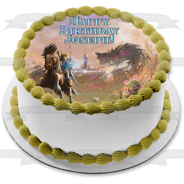 The Legend of Zelda Breath of the Wild Link Riding a Horse Edible Cake Topper Image ABPID00817