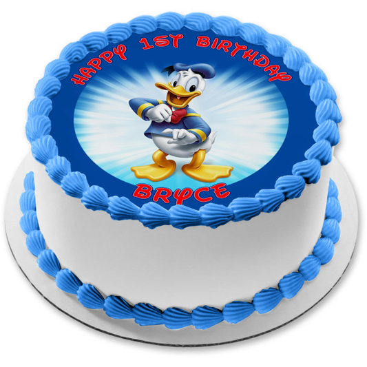 Mickey Mouse Club Donald Duck with a Blue Background Edible Cake Topper Image ABPID05519