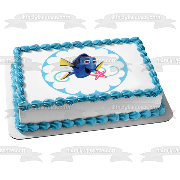 Adorno comestible para tarta festoneado de Buscando a Nemo, Dory y una estrella de mar, imagen ABPID04039 
