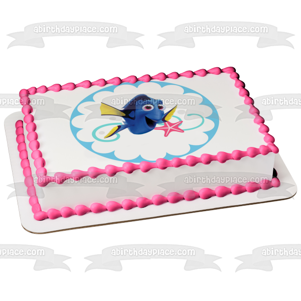 Adorno comestible para tarta festoneado de Buscando a Nemo, Dory y una estrella de mar, imagen ABPID04039 