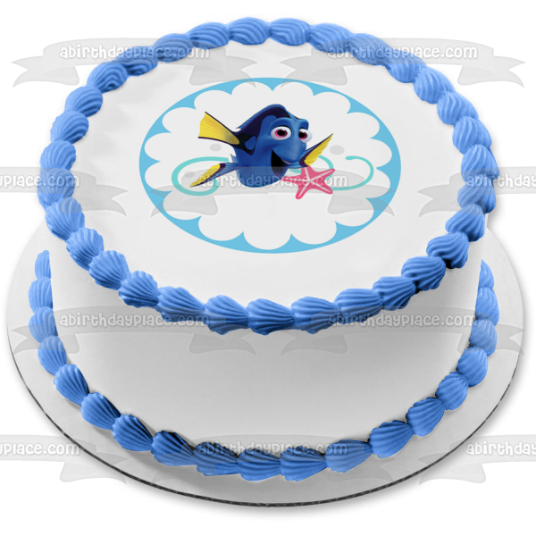 Adorno comestible para tarta festoneado de Buscando a Nemo, Dory y una estrella de mar, imagen ABPID04039 