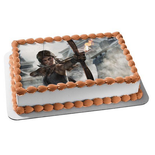 Laura Croft Shadow of the Tomb Raider Bow Arrow Fire Edible Cake Topper Image ABPID04042