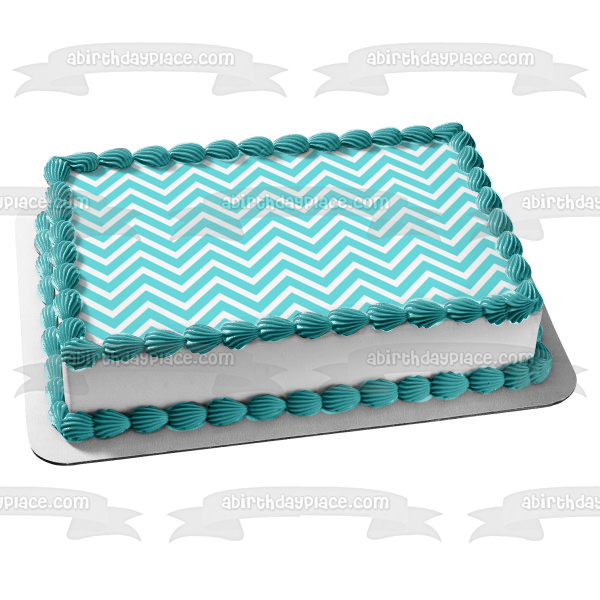 Chevron Pattern White Turquoise Custom Color Edible Cake Topper Image ABPID04054
