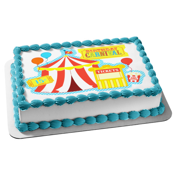 Birthday Carnival Tickets Popcorn Tent Edible Cake Topper Image ABPID04074