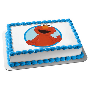 Sesame Street Elmo Blue Round Background Edible Cake Topper Image ABPID04110