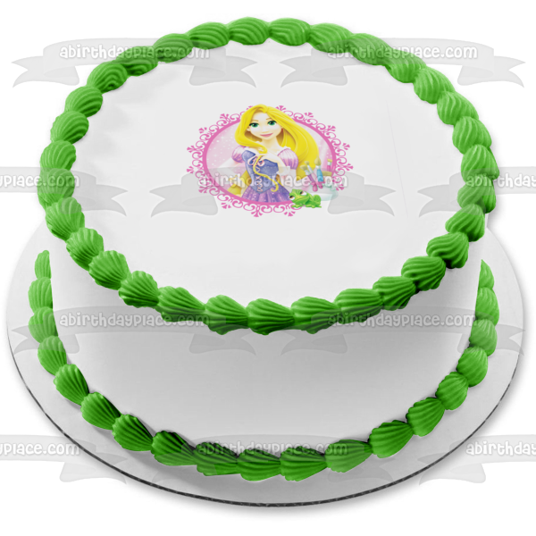 Rapunzel Long Hair and Her Frog Edible Cake Topper Image ABPID04170
