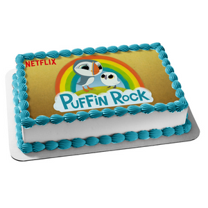 Puffin Rock  Oona and Baba In Front of a Rainbow Edible Cake Topper Image ABPID04183